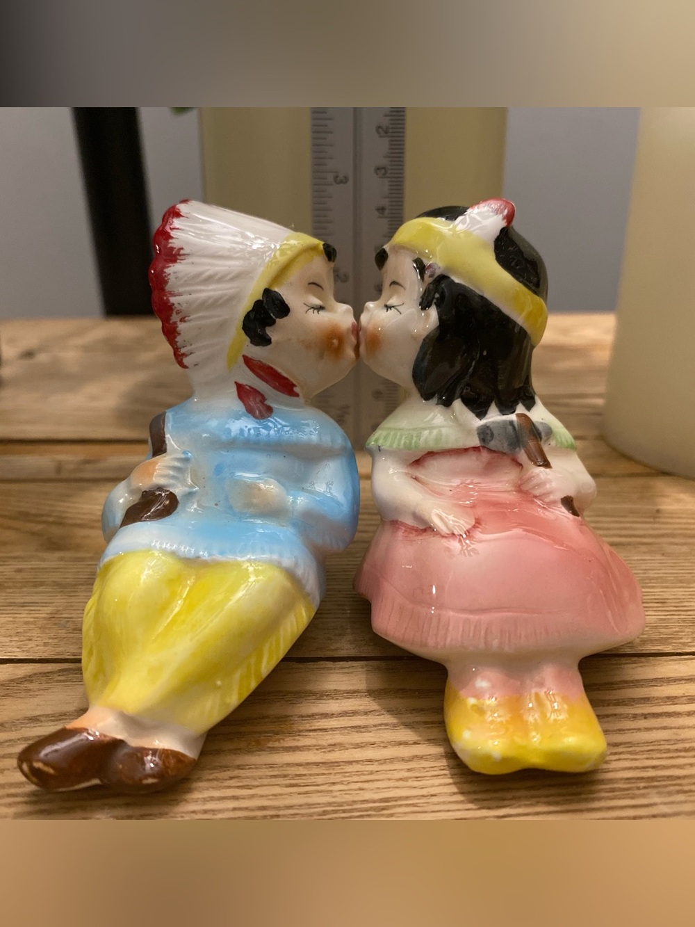 Vintage Kissing Indigenous Native Couple Salt & Pepper Shakers - Made in Japan